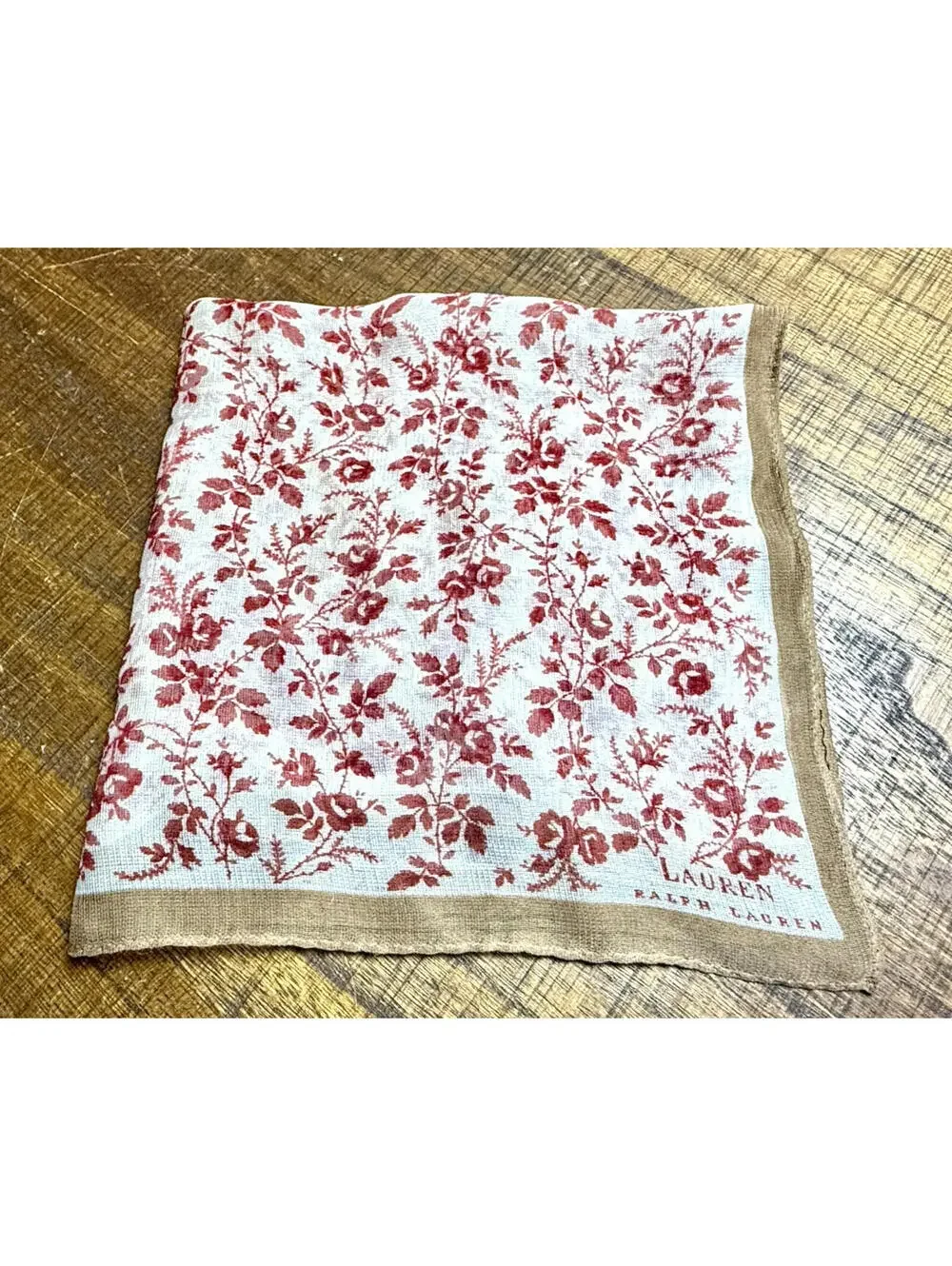 Vintage Lauren by Ralph Lauren Floral Scarf Red Calico‎ Rose Square 16
